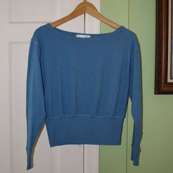 Spiritual Gangster Ballet Vida One-Shoulder Blouson Rib Top in Costal Blue - Picture 2 of 3